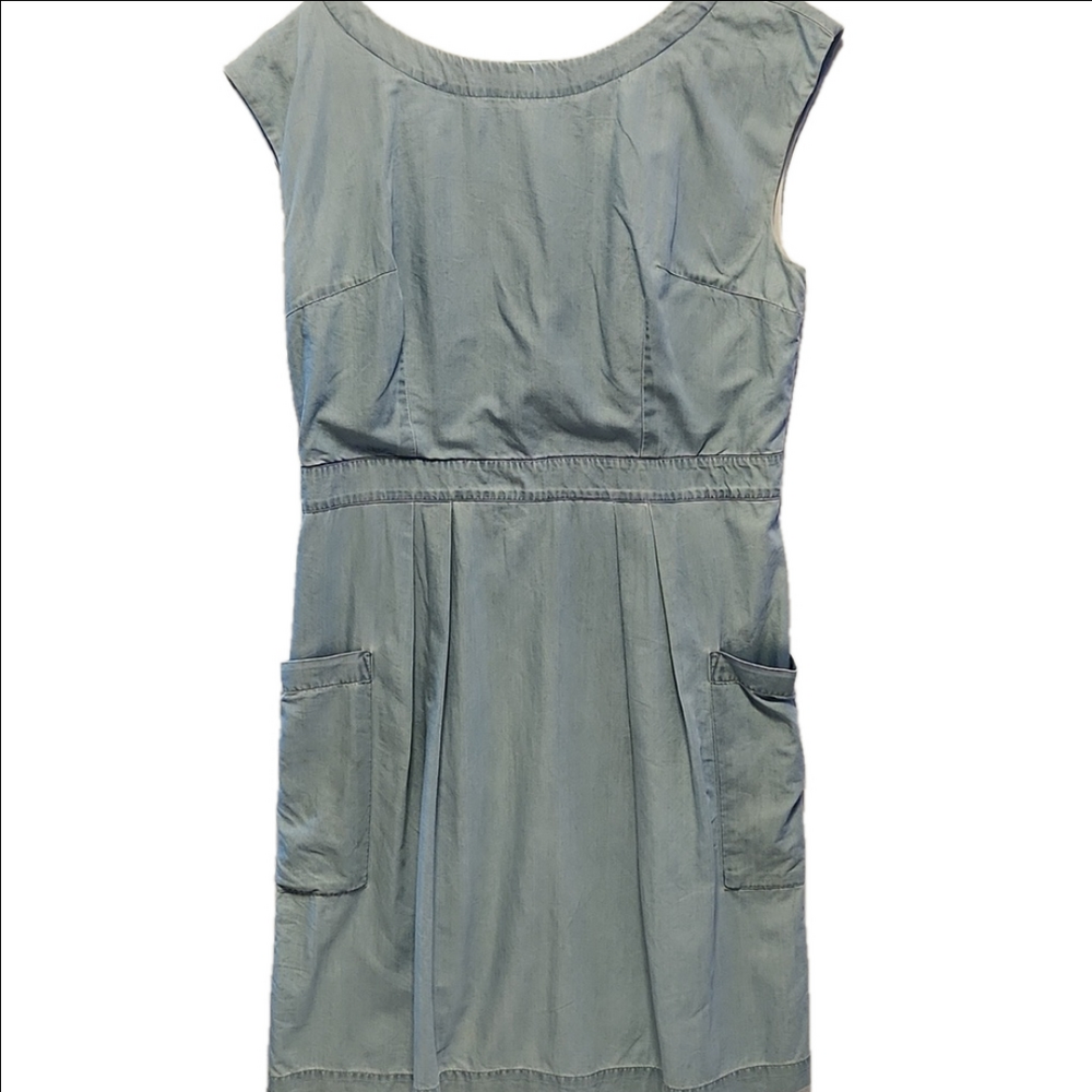 Emily and Fin Light blue chambray with V-neck back and button-down midi dress L